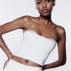 Zara white bustier crop top with crystals